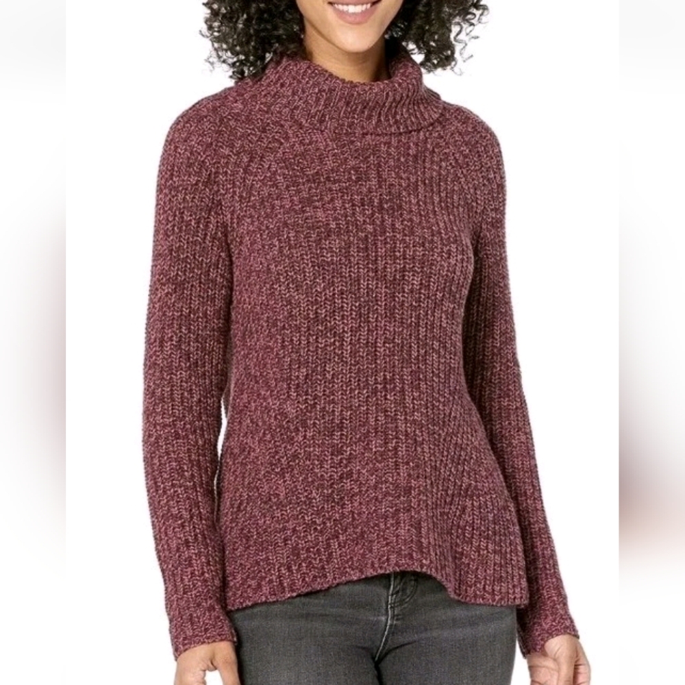 Goodthreads Shaker Stitch Cotton Mauve Women's Turtleneck Sweater Size Large Red